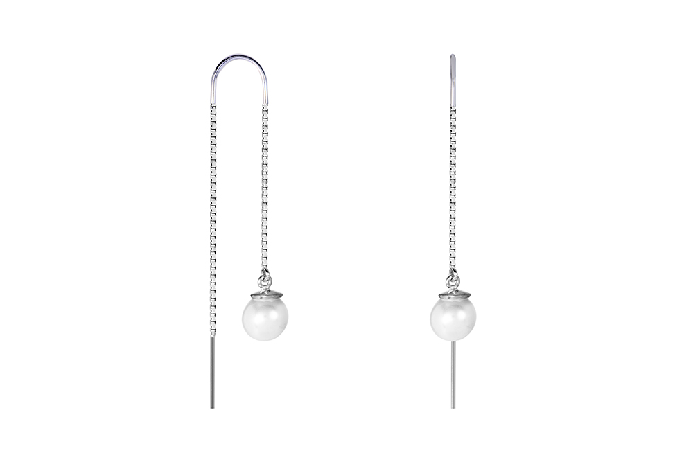 Pendiente plata 925 perla 8mm con cadena