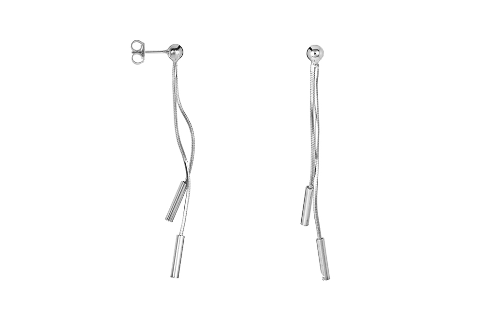 Sterling silver squared snake with 4mm bead earring