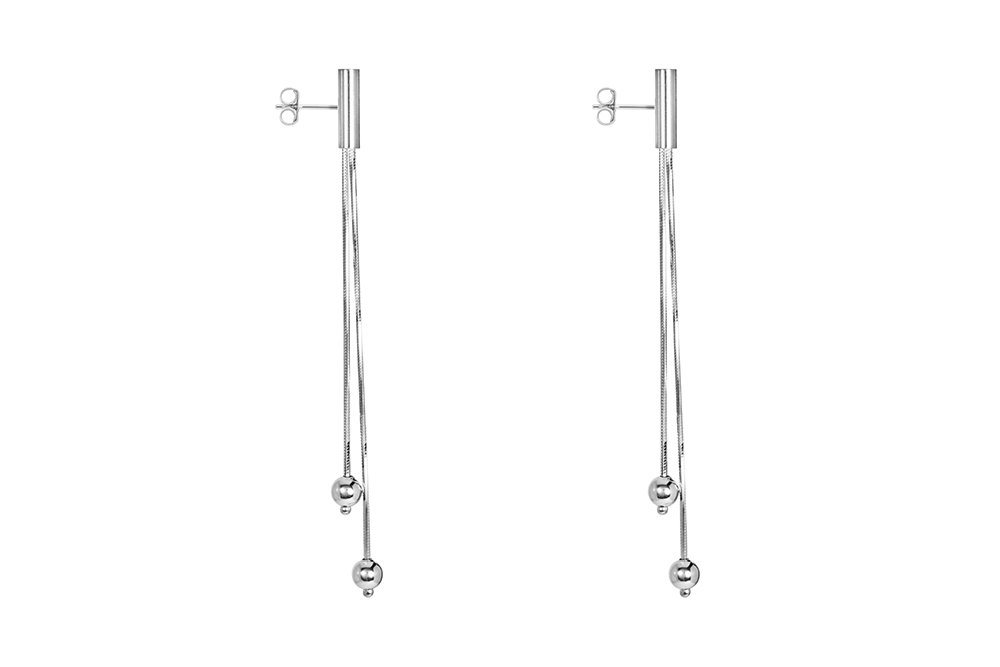 Sterling silver snake chain with tube 3x10mm and 4mm bead earring