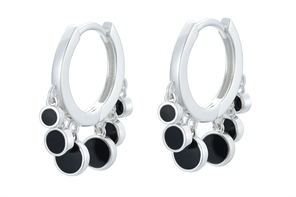 [15683EENEPL] Aro plata 925 esmalte (Negro, Plata)