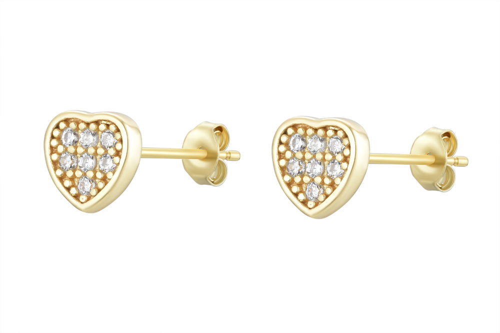 [15702EZBLDO] Sterling silver heart zirconia earring (White, Gold plated)