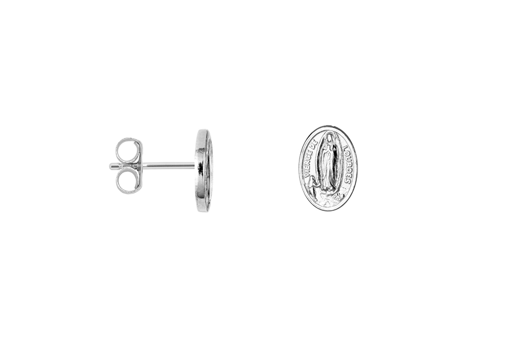 [15707EPL] Sterling silver oval lourdes virgin earring (Sterling silver)