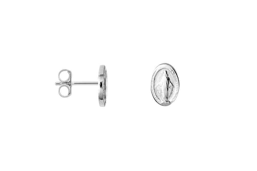 Pendiente plata 925 ovalado virgen milagrosa