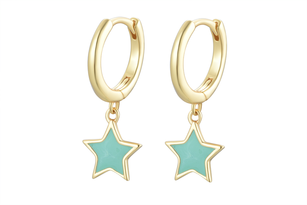 [15730EETUDO] Sterling silver enamel star hoop earring (Gold plated)