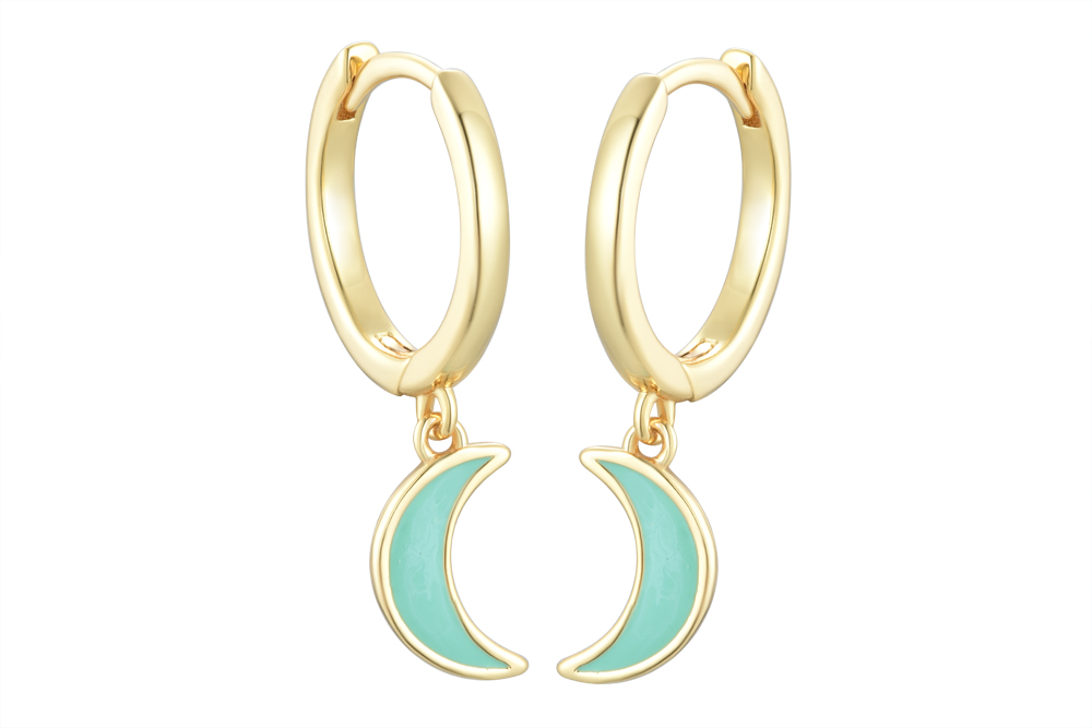 Sterling silver enamel moon hoop earring