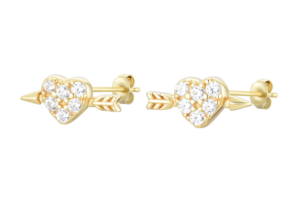 Sterling silver zirconia arrowed heart earring