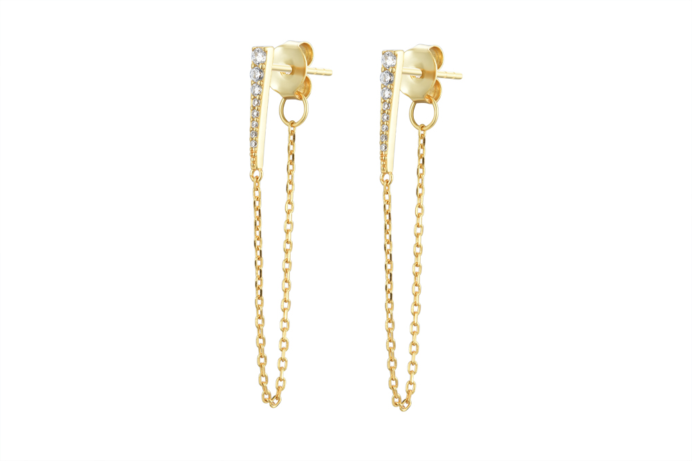 Sterling silver zirconia spearhead & chain earring