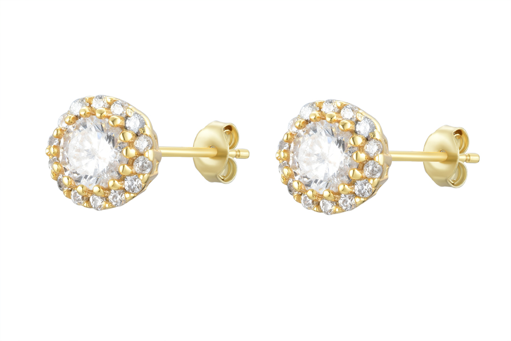 [15775EZBLDO] Sterling silver zirconia earring (Gold plated)