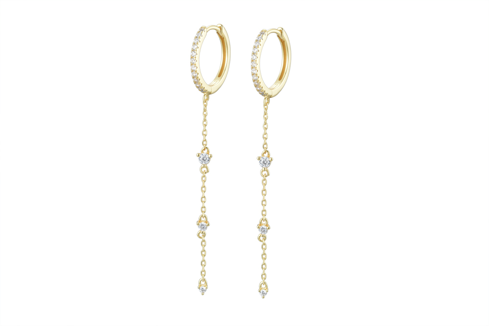 [15778EZBLDO] Sterling silver zirconia chain hoop earring (Gold plated)