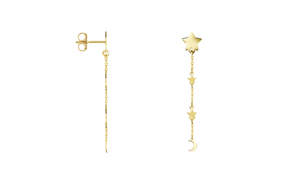 Sterling silver three stars & one moon earring