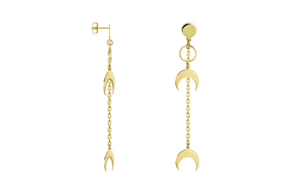 Sterling silver two horns & chain earring