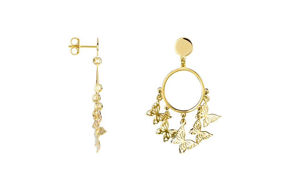 Sterling silver circle five butterfly earring