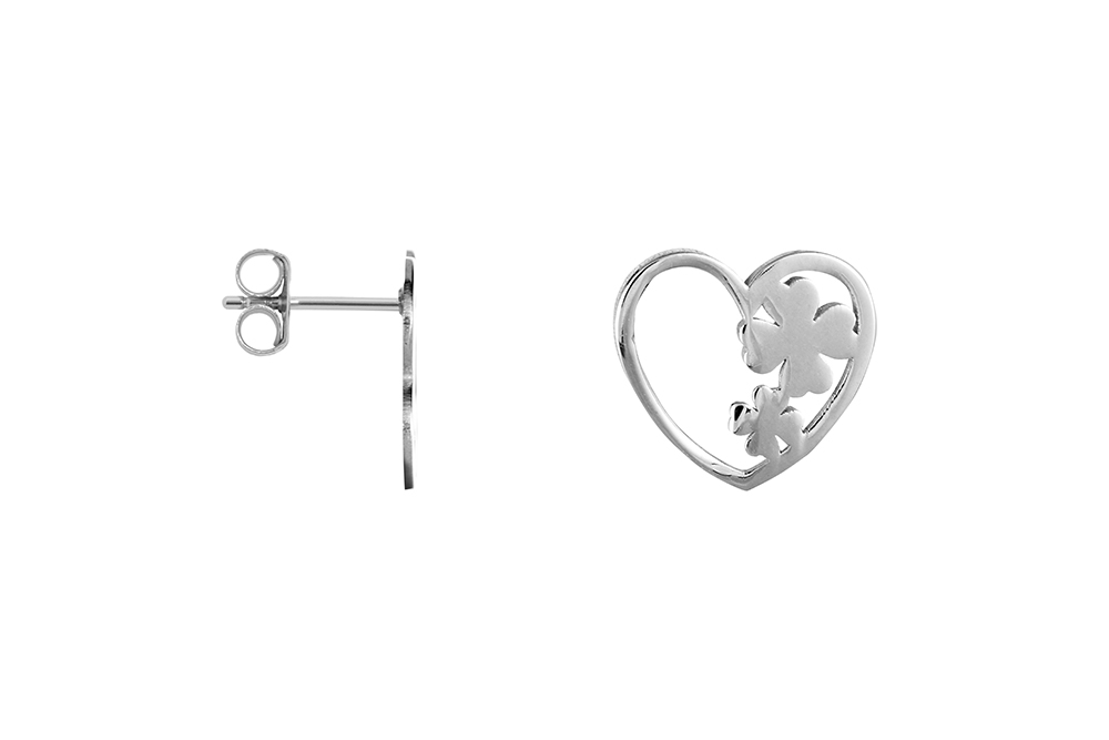 Pendiente plata 925 corazon con dos tréboles