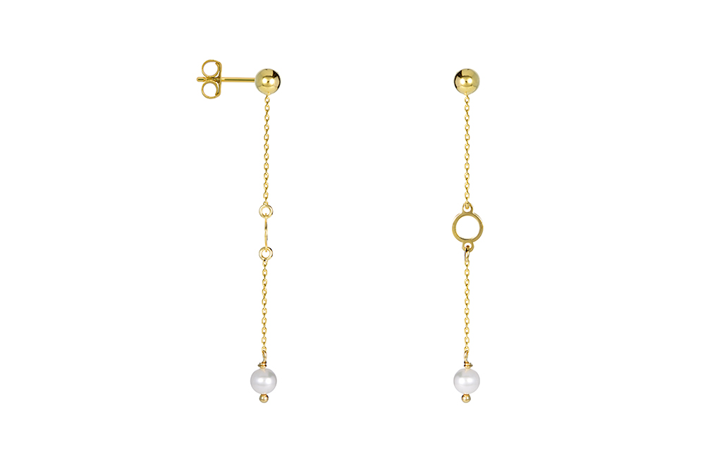 [15872EPBLDO] Pendiente plata 925 largo circulo con perla 5mm (Oro)