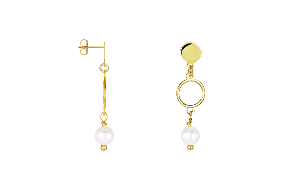 Sterling silver circle tag & pearl 5mm earring