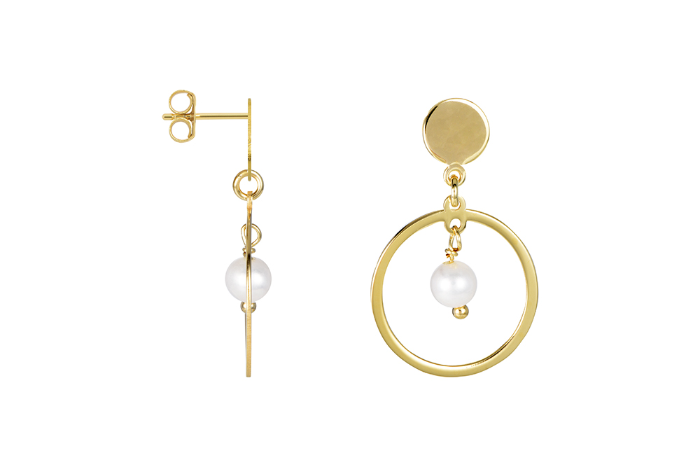 Sterling silver circle with 4mm pearl earring