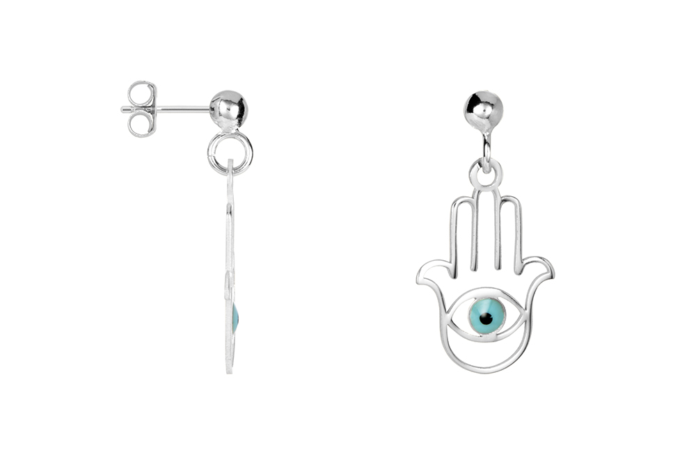 Sterling silver hand of fatima & turkish eye earring