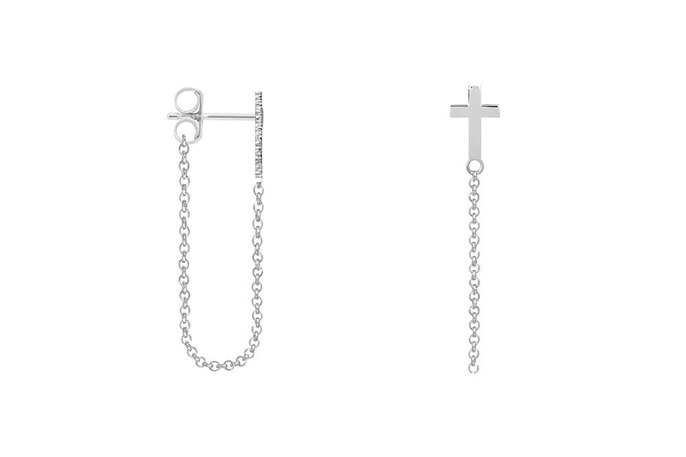 Sterling silver cross with chain earring