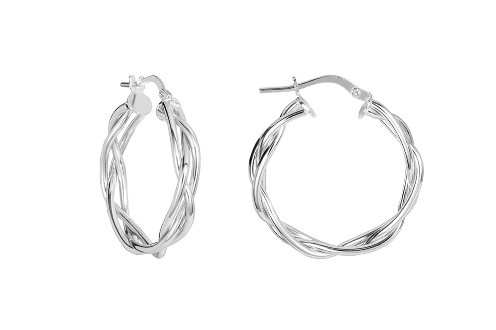 Sterling silver braided hoop earring