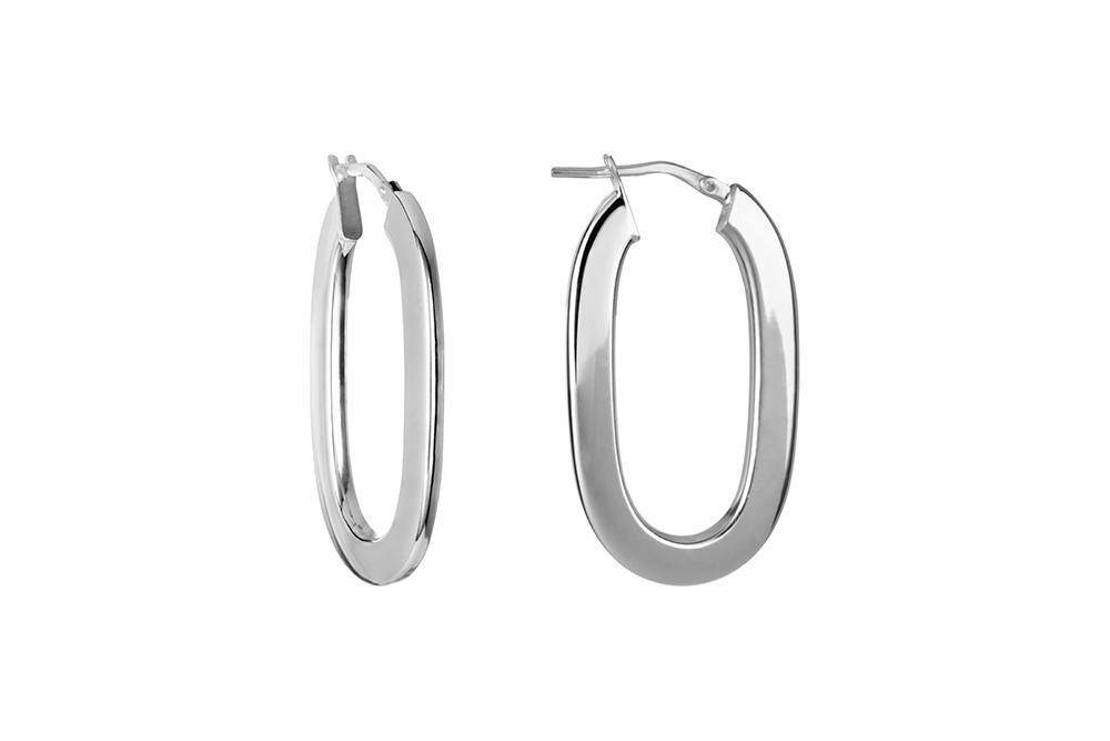 Sterling silver rectangular flat tube 2x4mm oval hoop earring