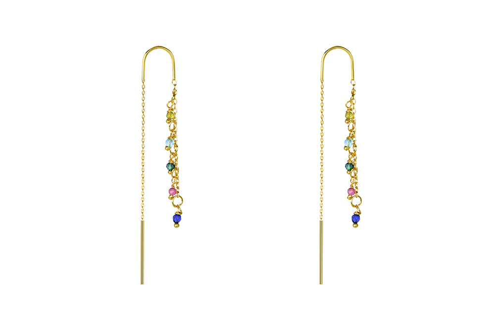 Sterling silver mix stone chain earring