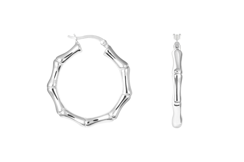 Sterling silver bamboo hoop earring