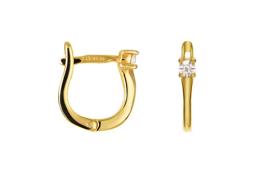 [16162EZBLDO] Pendiente plata 925 aro con zirconita 3mm (Oro)