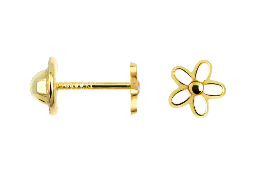 [16179EEBLDO] Sterling silver daisy flower baby earring (White, Gold plated)