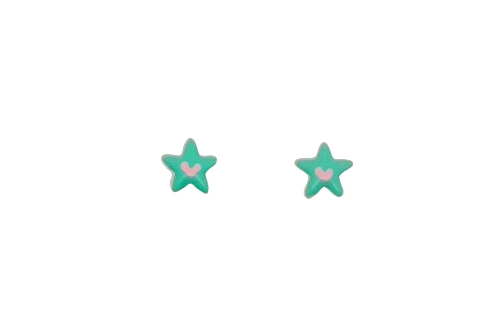 [16237EETUPL] Sterling silver enamel star heart inside earring (Turquoise)
