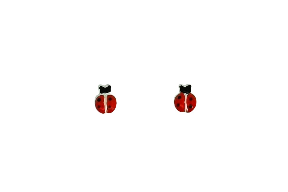 Sterling silver enamel ladybug earring