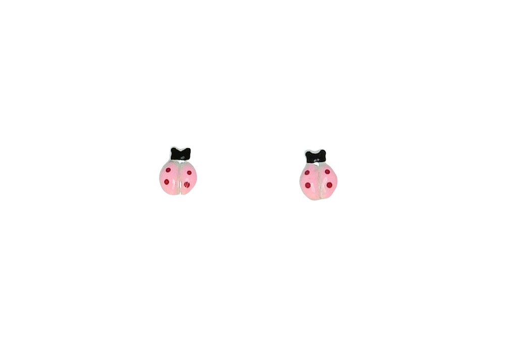 [16247EEROPL] Sterling silver enamel ladybug earring (Pink)