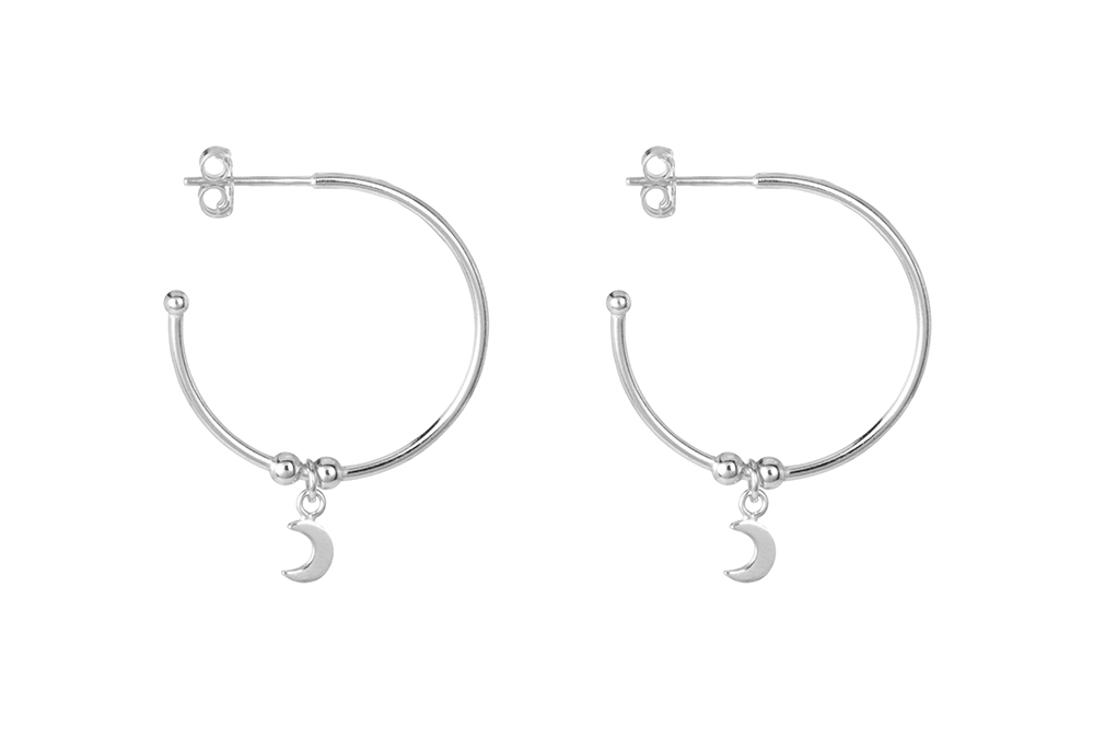 Sterling silver moon hoop earring