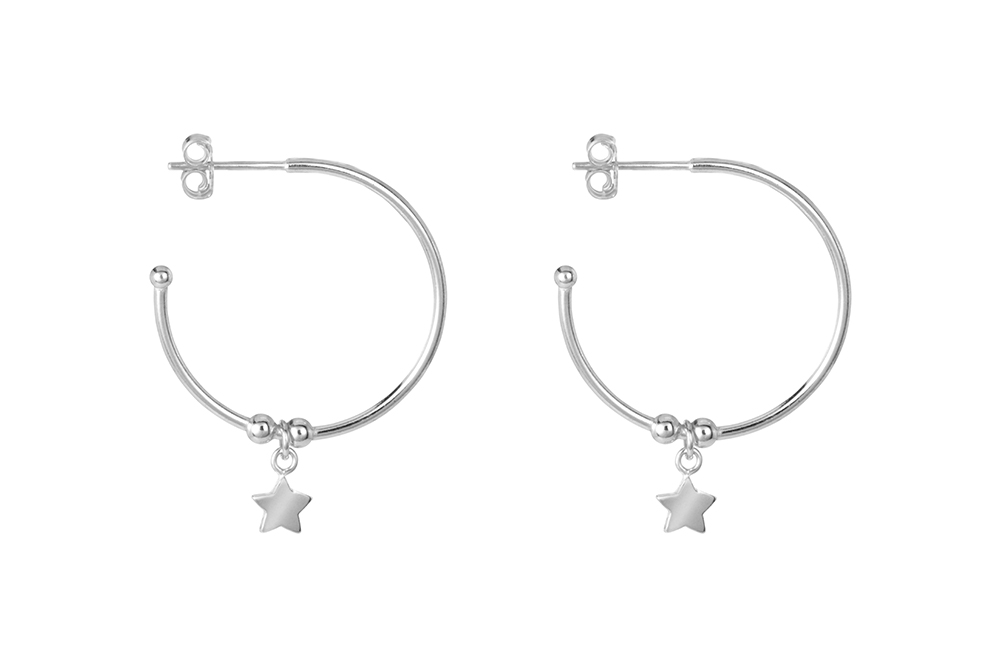 Sterling silver star hoop earring