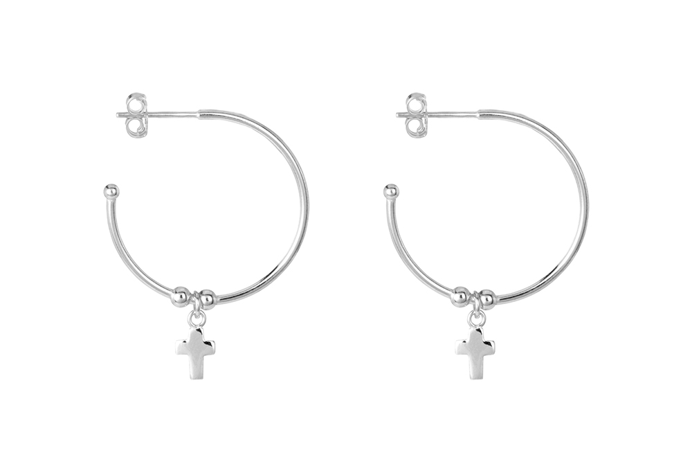 Sterling silver cross hoop earring