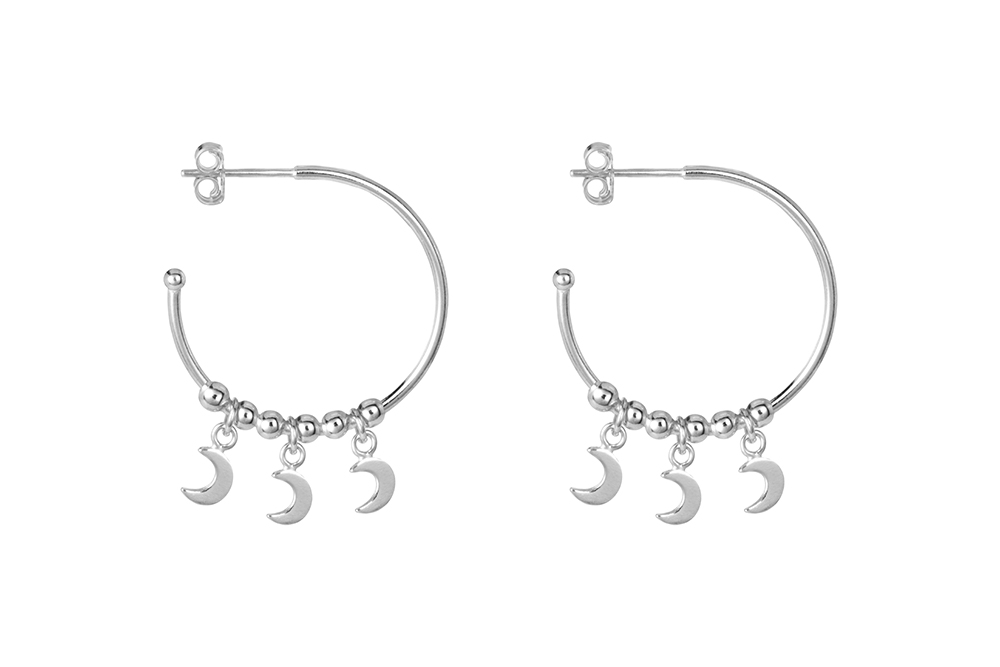 Sterling silver three moons hoop earring