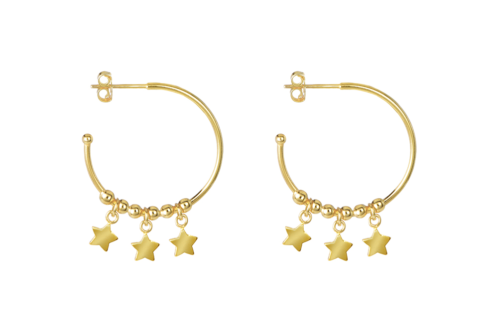 Pendiente plata 925 aro tres estrellas 6x5mm