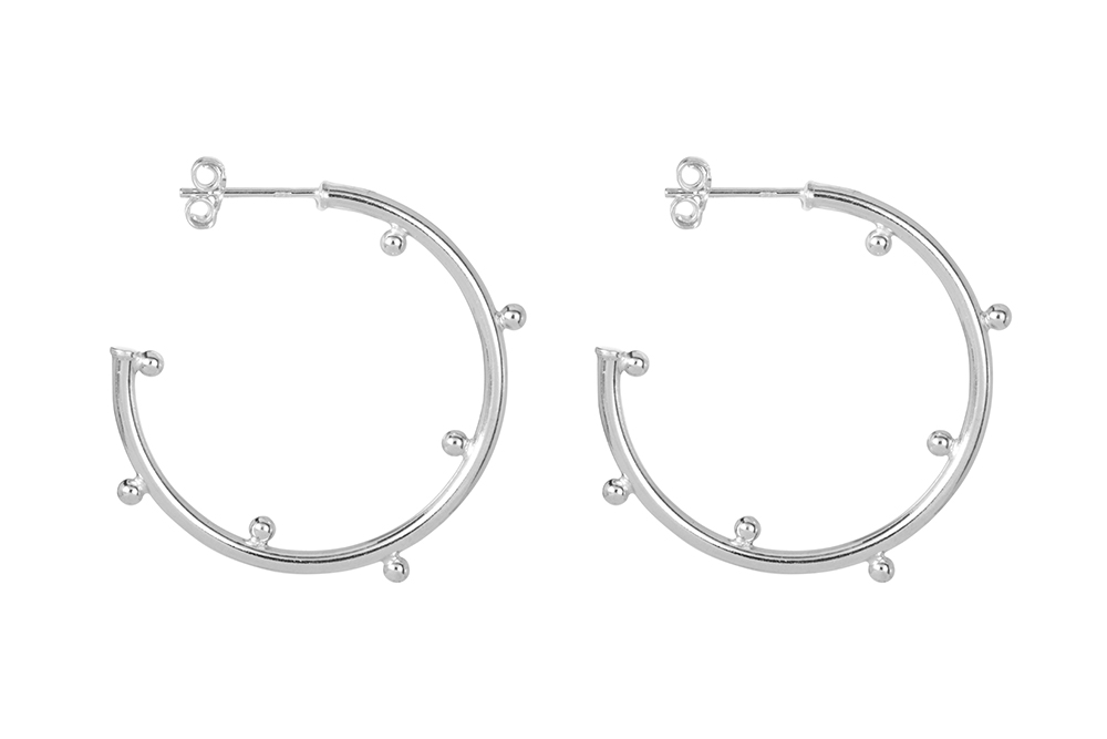 Sterling silver 2mm beads hoop earring