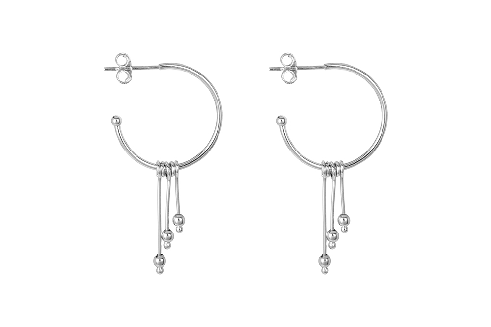 [16332EPL] Pendiente plata 925 aro tres barras con bola 2.5mm (Plata)