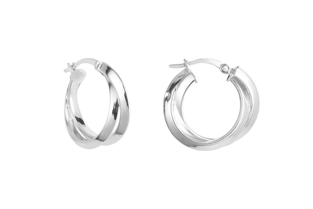 Sterling silver two rings hoop earring