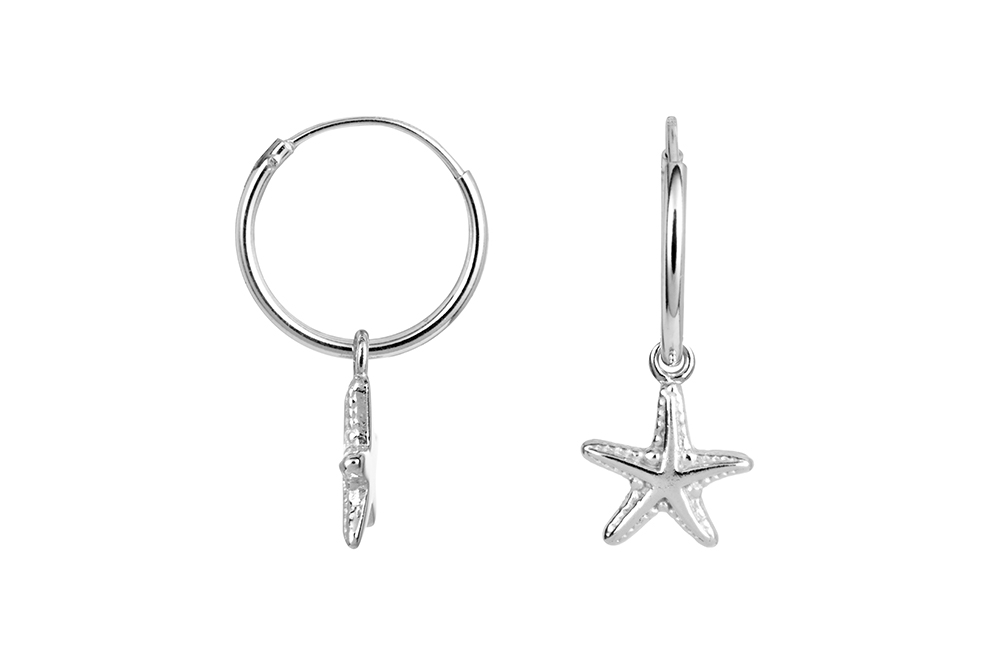 Pendiente plata 925 aro con estrella de mar 9x9mm