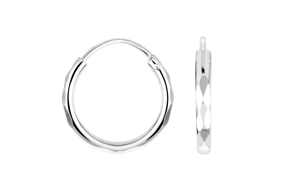 Sterling silver faceted hoop earring