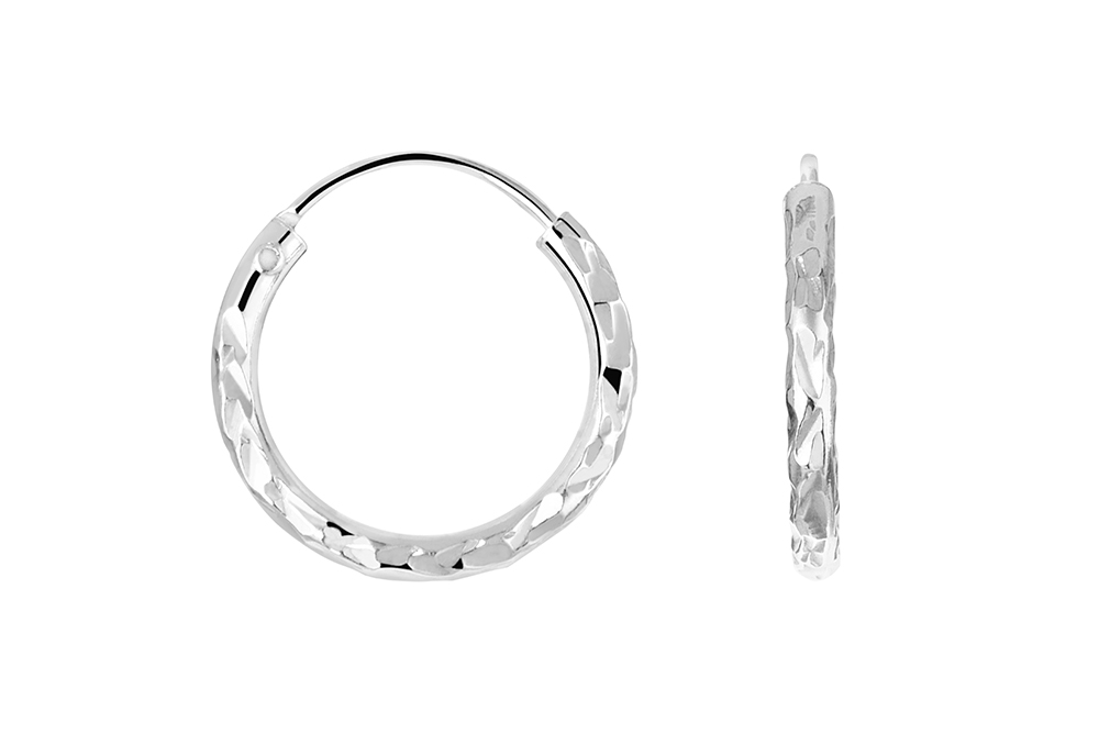 Sterling silver diamond cut hoop earring
