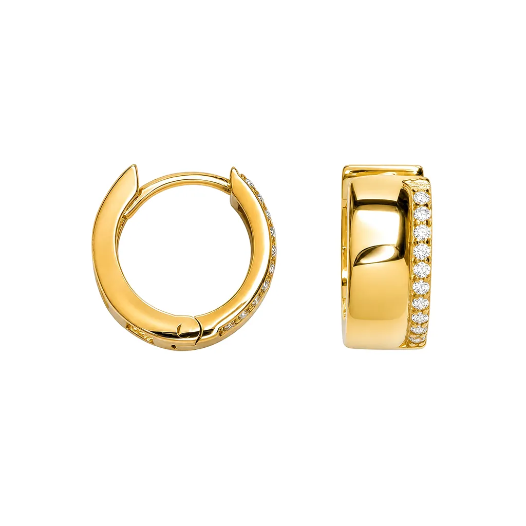 [16408EZBLDO] Sterling silver 6mm x 13mm zirconia hoop earring (Gold plated)