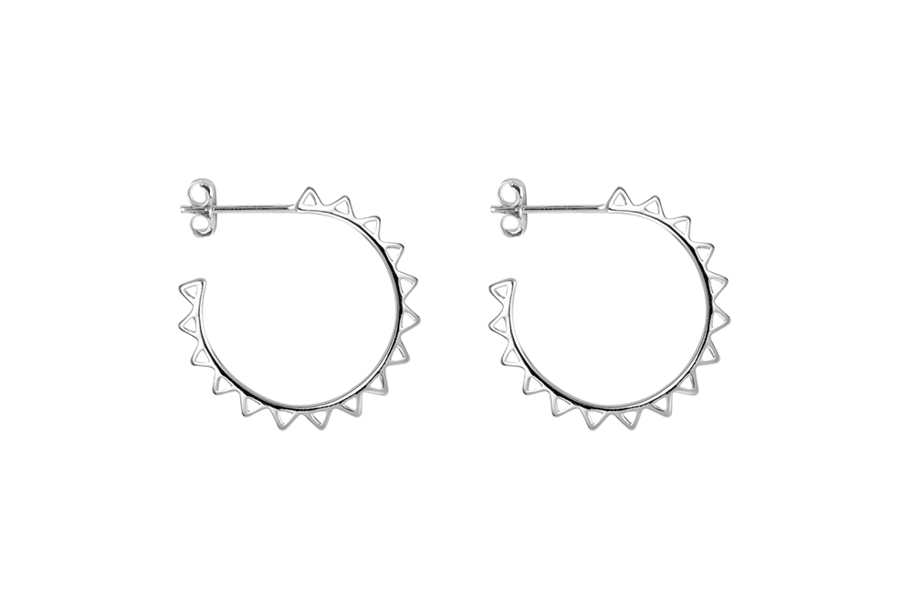 Sterling silver circle with mini triangles earring