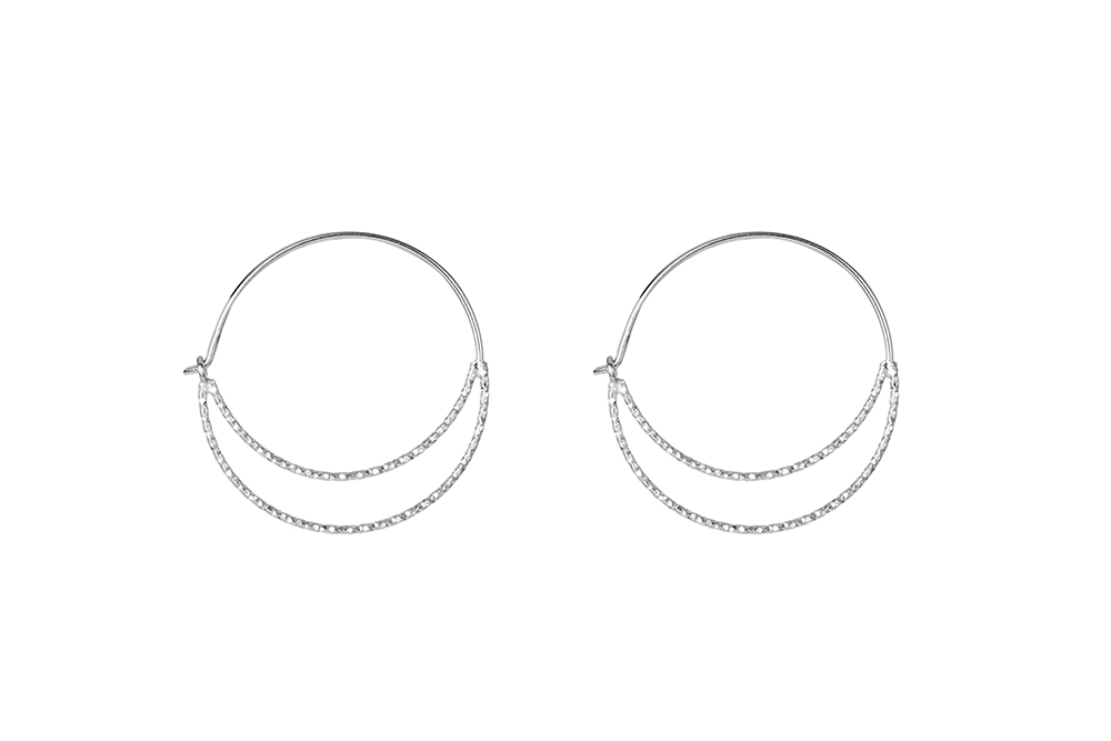 Sterling silver half moon diamond cut hoop earring