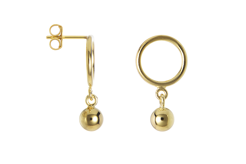 Sterling silver circle & 5mm bead earring