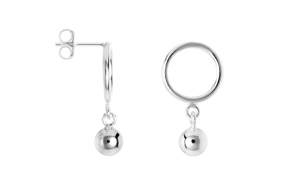 Sterling silver circle & 5mm bead earring