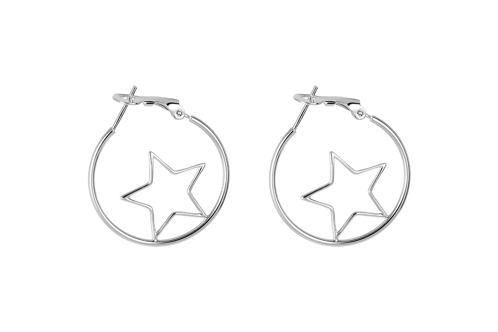 Sterling silver star hoop earring