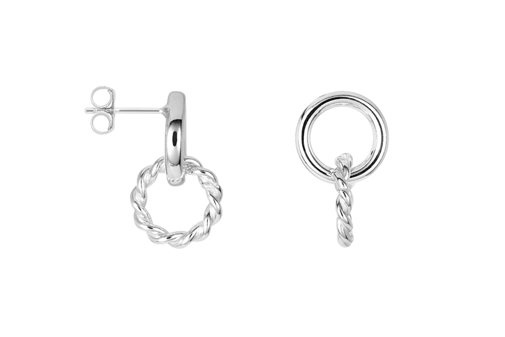 [16449EPL] Pendiente plata 925 aro trenzado y aro 10mm (Plata)