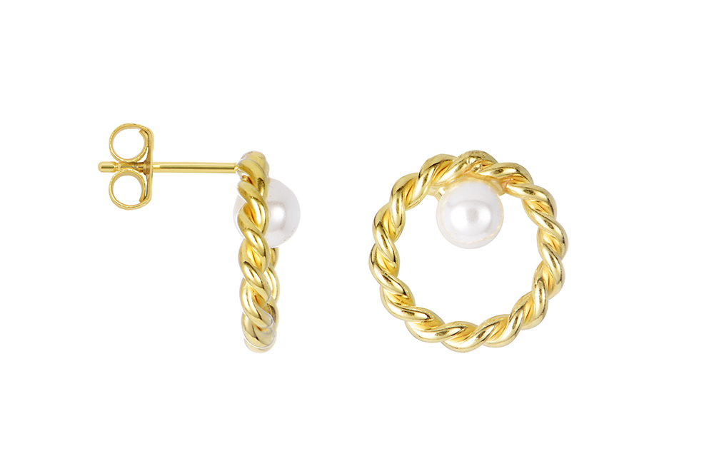 Pendiente plata 925 aro trenzado 12mm con perla 4mm